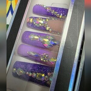 Press On Nails Purple With Rhinestones XLong